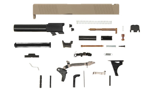 Glock® 19 Compatible Pistol Build Kit w/ FDE Front & Rear Serrated Slide