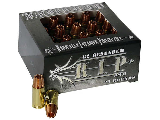 G2 Research R.I.P. 9mm Luger Ammunition – 92 Grain Fragmenting Hollow Point Lead-Free (Box of 100 Rounds)